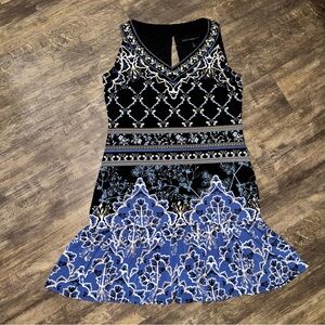 White House Black Market Black and Blue Embroidered Dress
